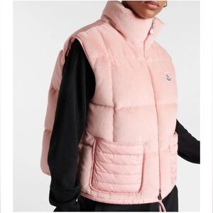 Moncler Pink Quilted Faux-Fur Puffer Vest (S)